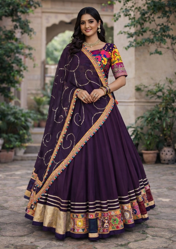 Purple Navratri Lehenga with Embroidery